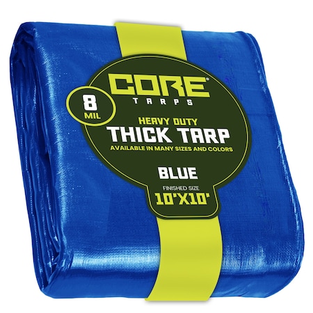 Heavy Duty Tarp, 10 ft L x 0.5 mm H x 10 ft W, 8 Mil, Blue, Polyethylene